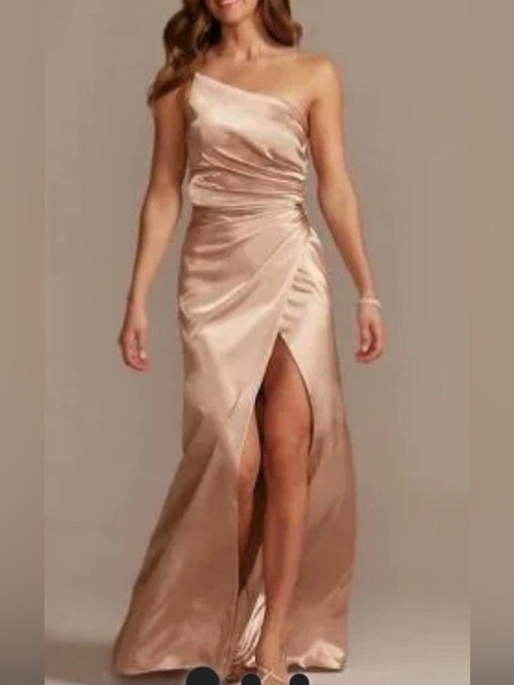 NWT Satin One-Shoulder Evening Gown in Cream Champagne by Galina Signature sz 4